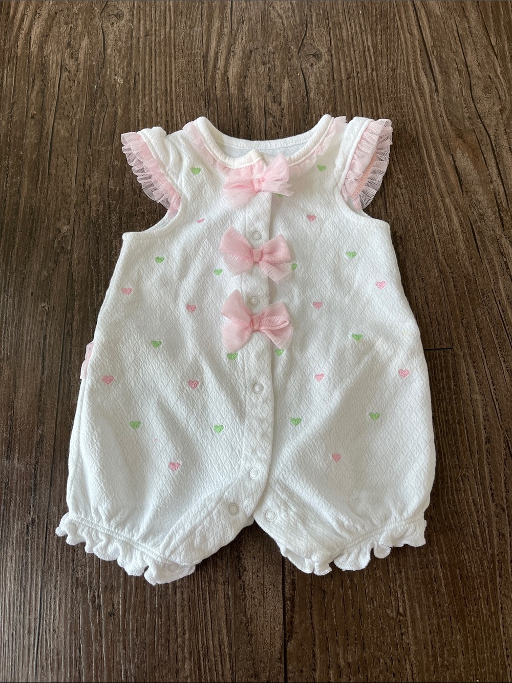 Little Me White Baby Romper with Pink Bows Size 3 Months